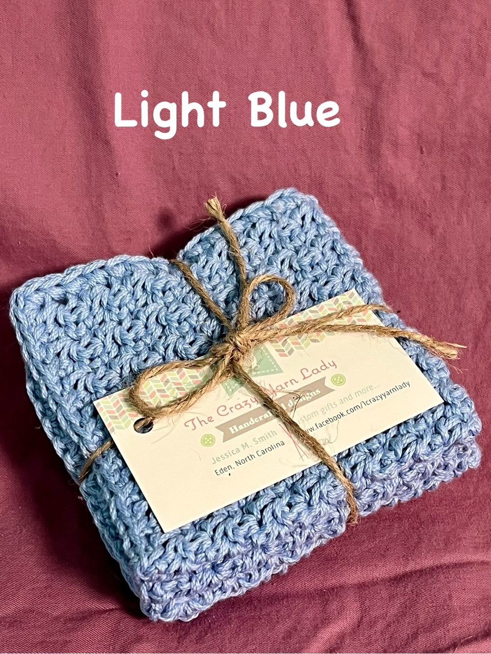2 piece Handmade Light Blue Crochet cotton dish cloths